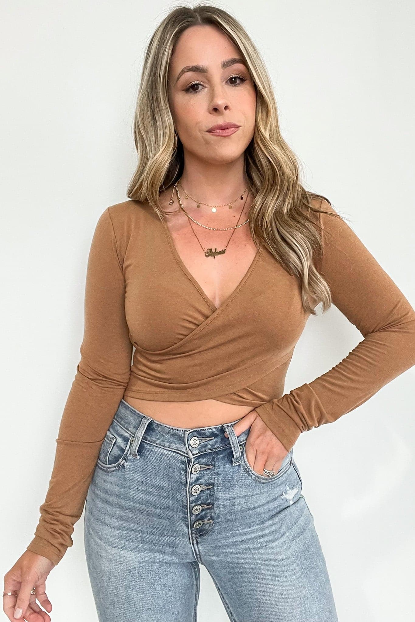Deep Camel / S Mayzie Twist Front Crop Top - BACK IN STOCK - Madison and Mallory