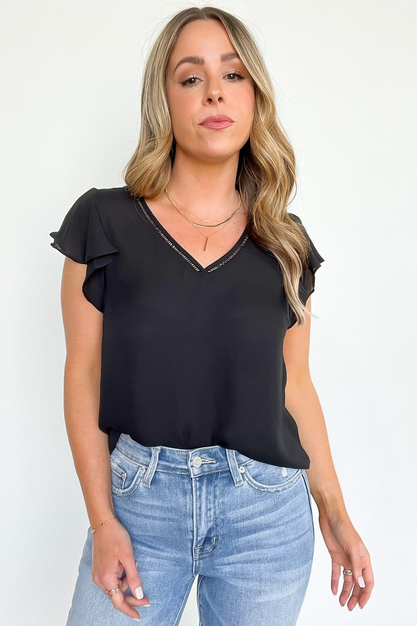  Mckynley V-Neck Ruffle Sleeve Top - FINAL SALE - Madison and Mallory