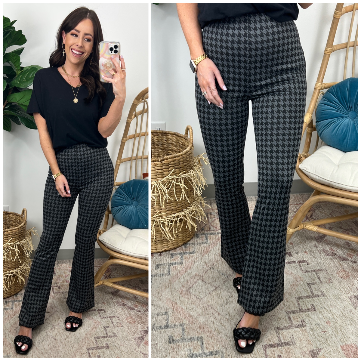  Melrose Houndstooth High Waist Flare Leg Pants - Madison and Mallory