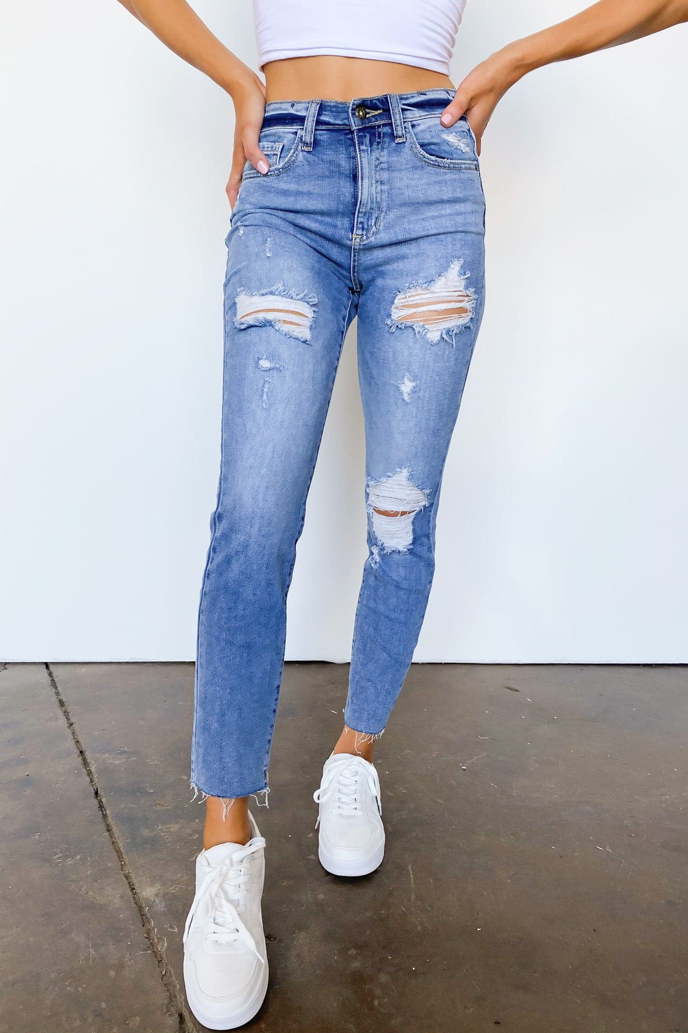  Mereece Vintage High Rise Raw Hem Jeans - Madison and Mallory