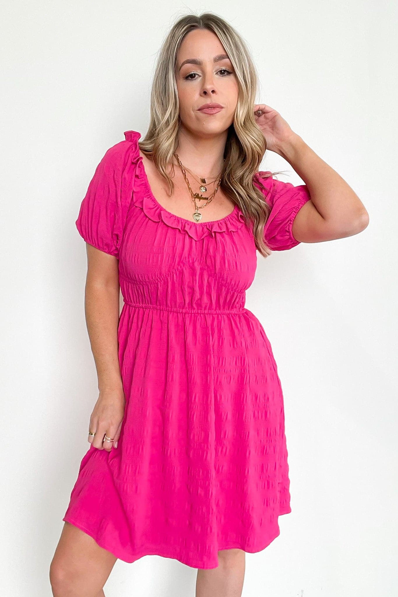  Meren Textured Ruffle Trim Dress - FINAL SALE - Madison and Mallory
