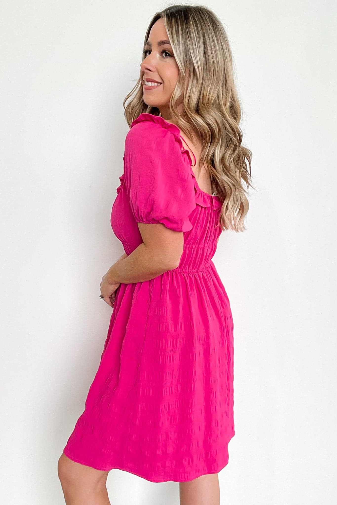  Meren Textured Ruffle Trim Dress - FINAL SALE - Madison and Mallory