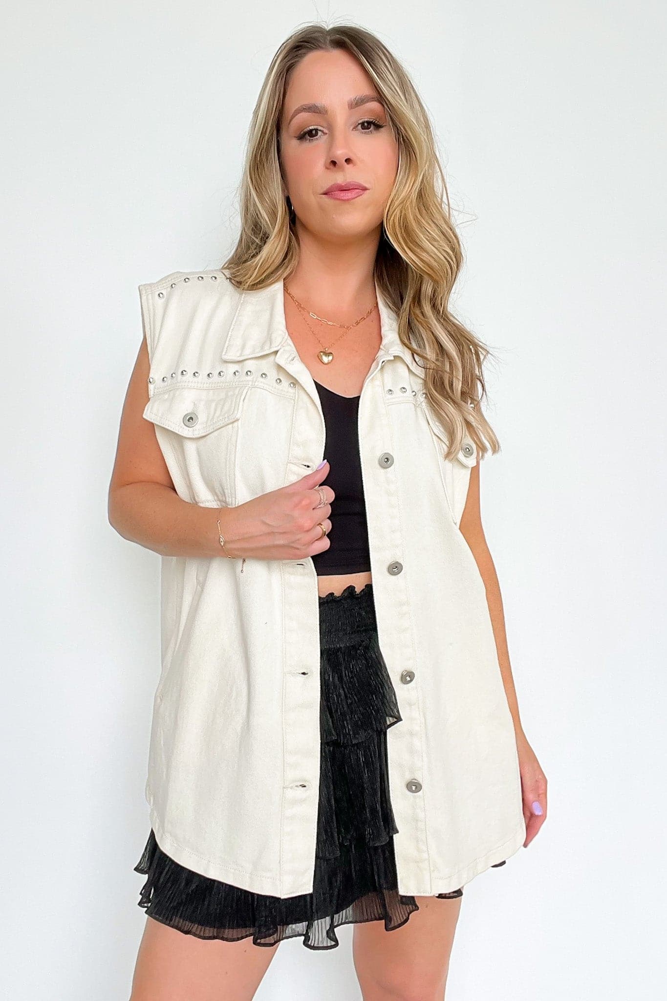  Merissa Studded Button Down Vest - FINAL SALE - Madison and Mallory