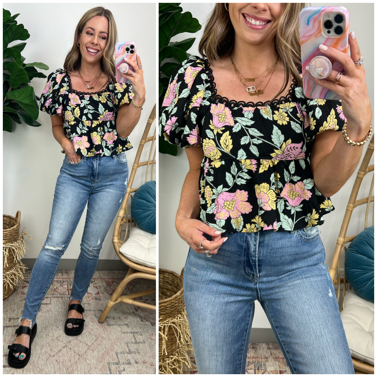  Mesmerized Beauty Floral Crochet Trim Top - FINAL SALE - Madison and Mallory