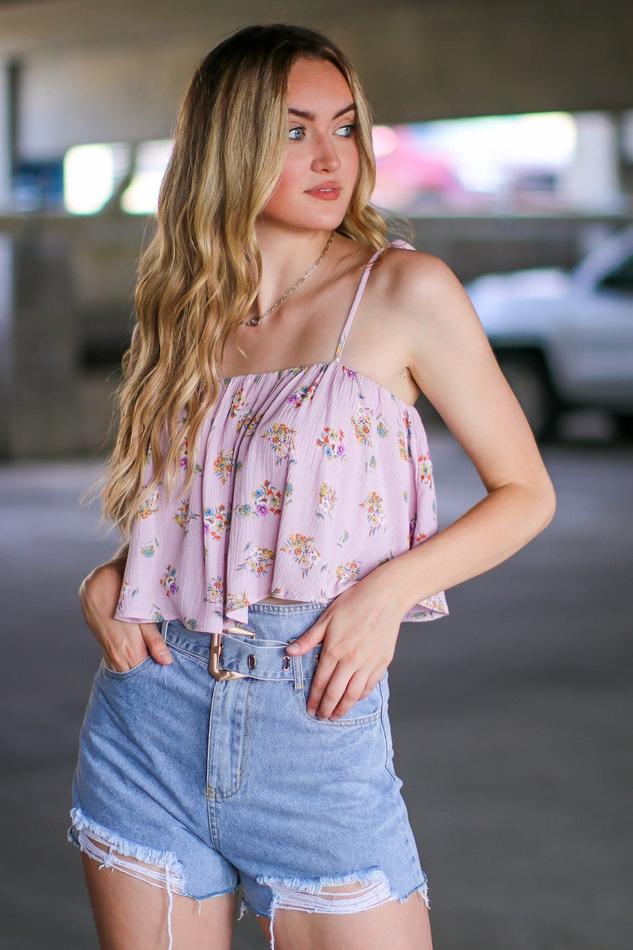  Met By Chance Floral Tie Strap Crop Tank Top - FINAL SALE - Madison and Mallory