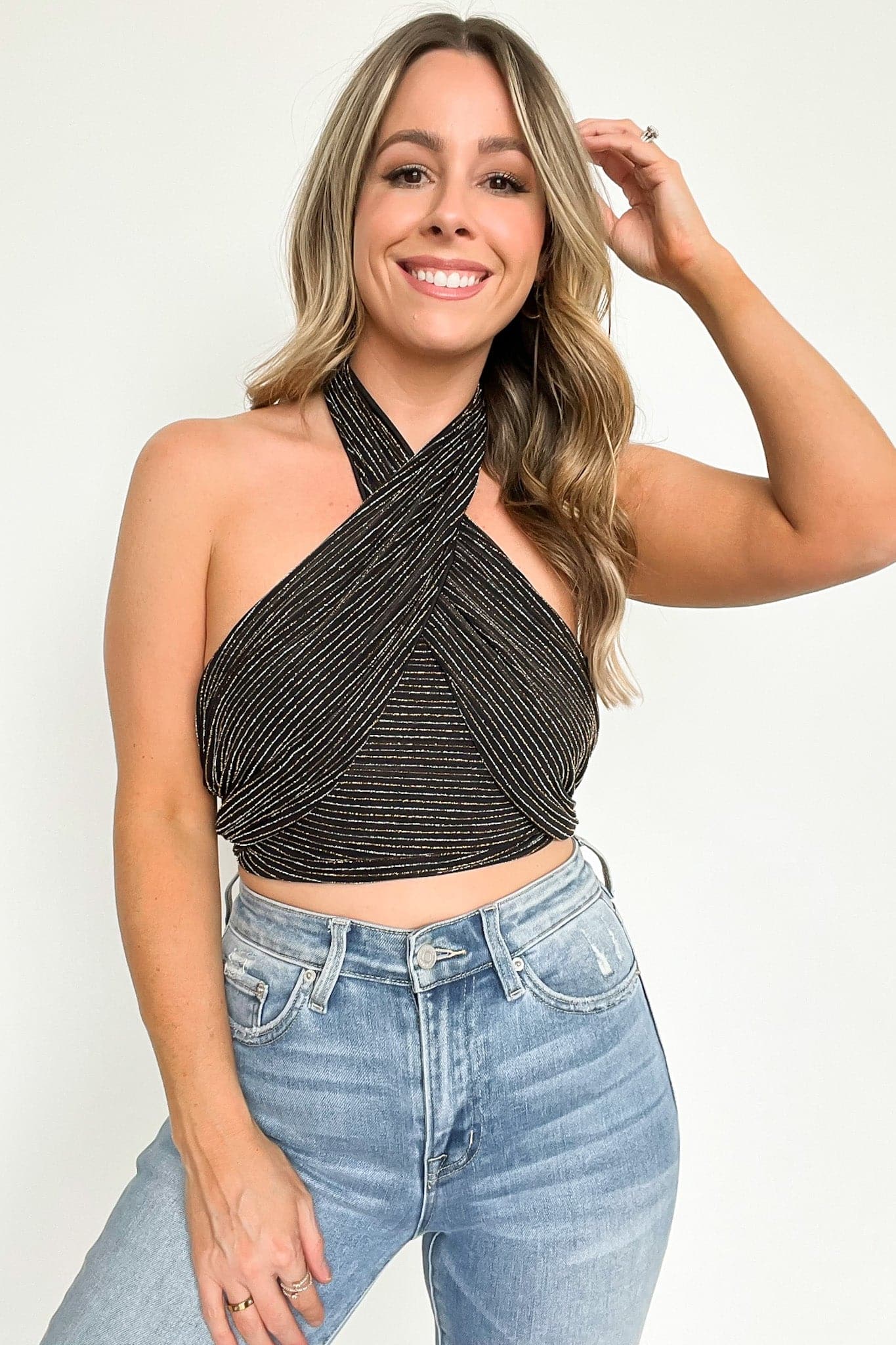  Midnight Moves Lurex Halter Tank Top - FINAL SALE - Madison and Mallory