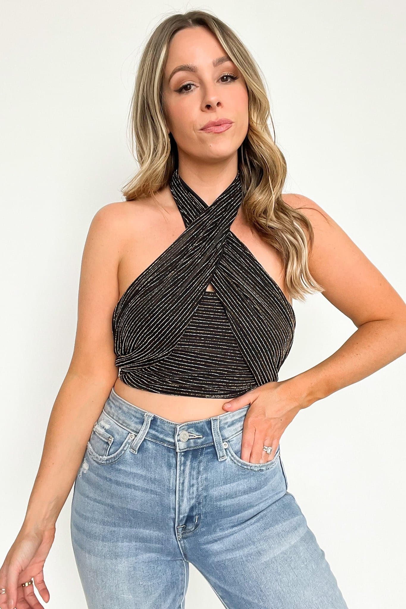  Midnight Moves Lurex Halter Tank Top - FINAL SALE - Madison and Mallory
