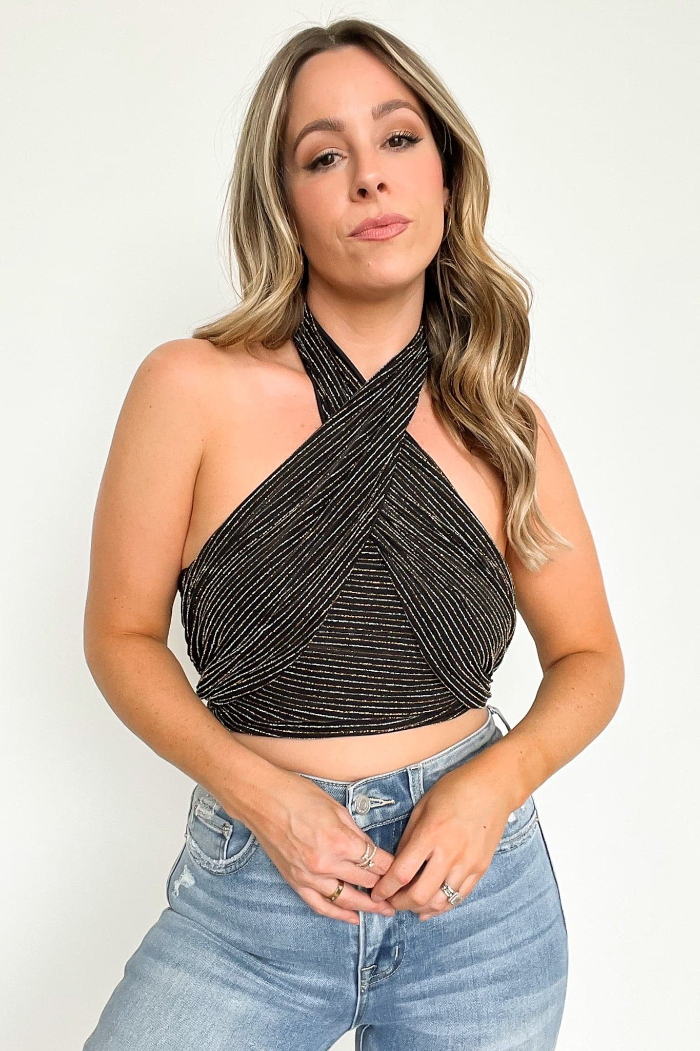  Midnight Moves Lurex Halter Tank Top - FINAL SALE - Madison and Mallory