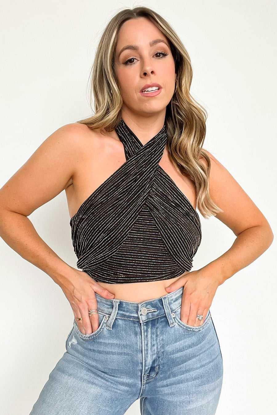S / Gold/Silver Midnight Moves Lurex Halter Tank Top - FINAL SALE - Madison and Mallory