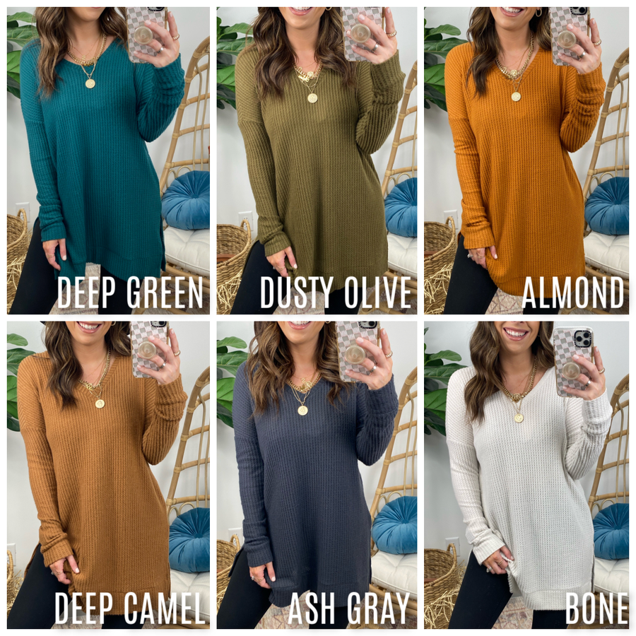  Milah Waffle Thermal V-Neck Top - FINAL SALE - Madison and Mallory