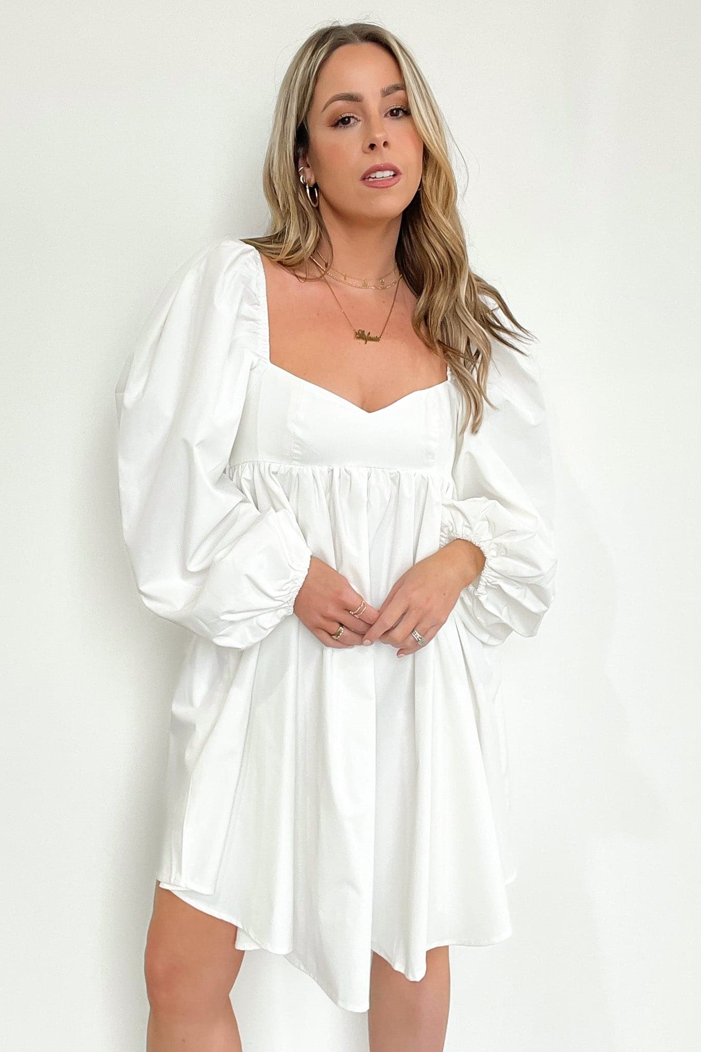 S / White Miracles Happen Babydoll Bubble Sleeve Dress - FINAL SALE - Madison and Mallory