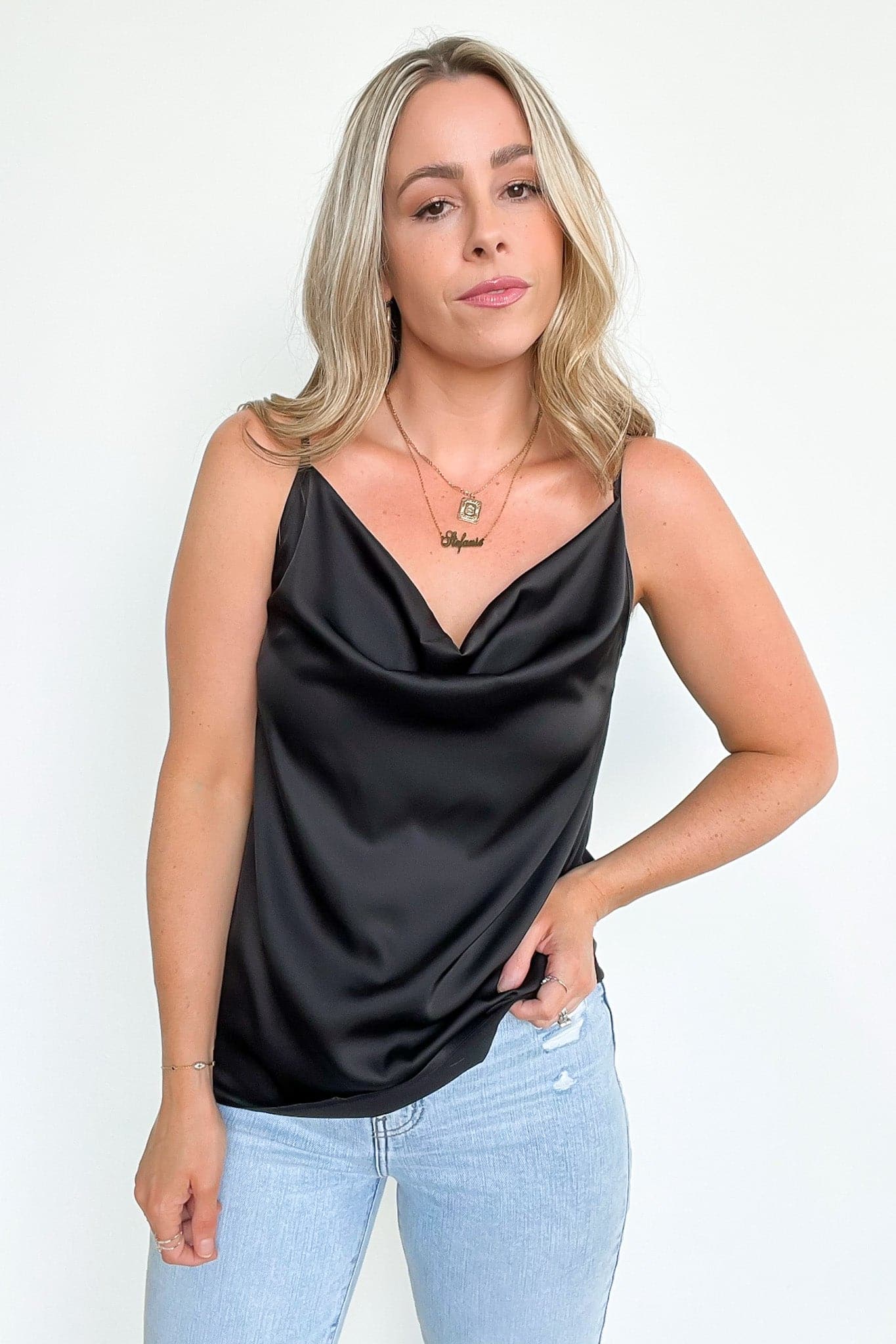  Modern Diva Satin Draped Tank -  BACK IN STOCK - Madison and Mallory