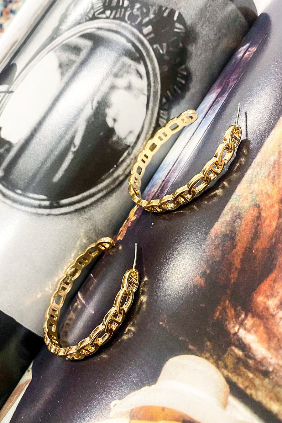 Gold Modern Movement Chain Hoop Earrings - Madison and Mallory