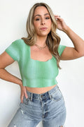 S / Green Mortilla Striped Lace Up Back Cropped Top - FINAL SALE - Madison and Mallory