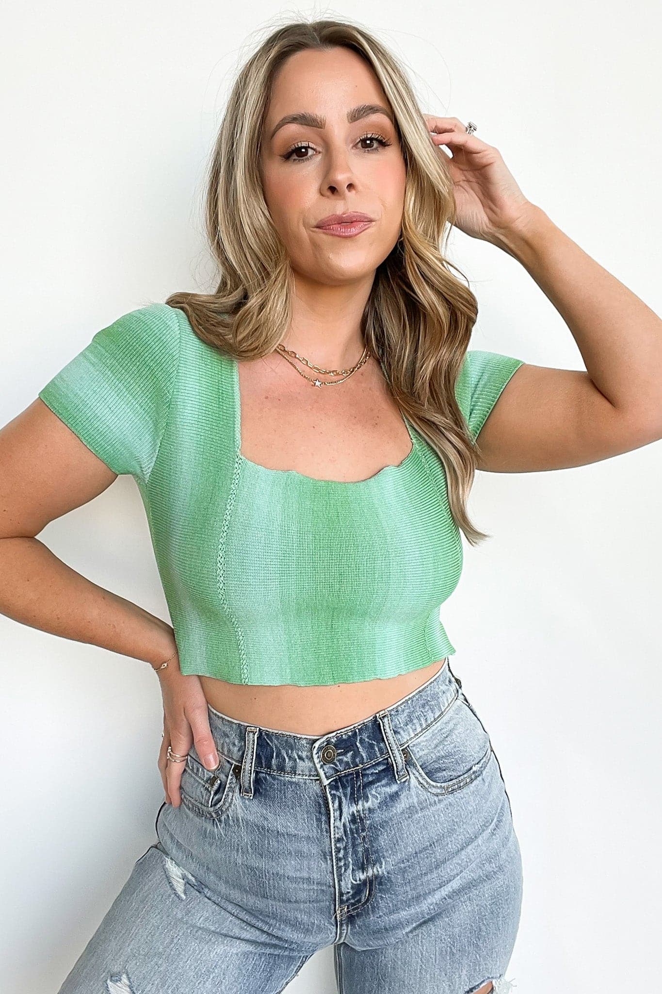 S / Green Mortilla Striped Lace Up Back Cropped Top - FINAL SALE - Madison and Mallory