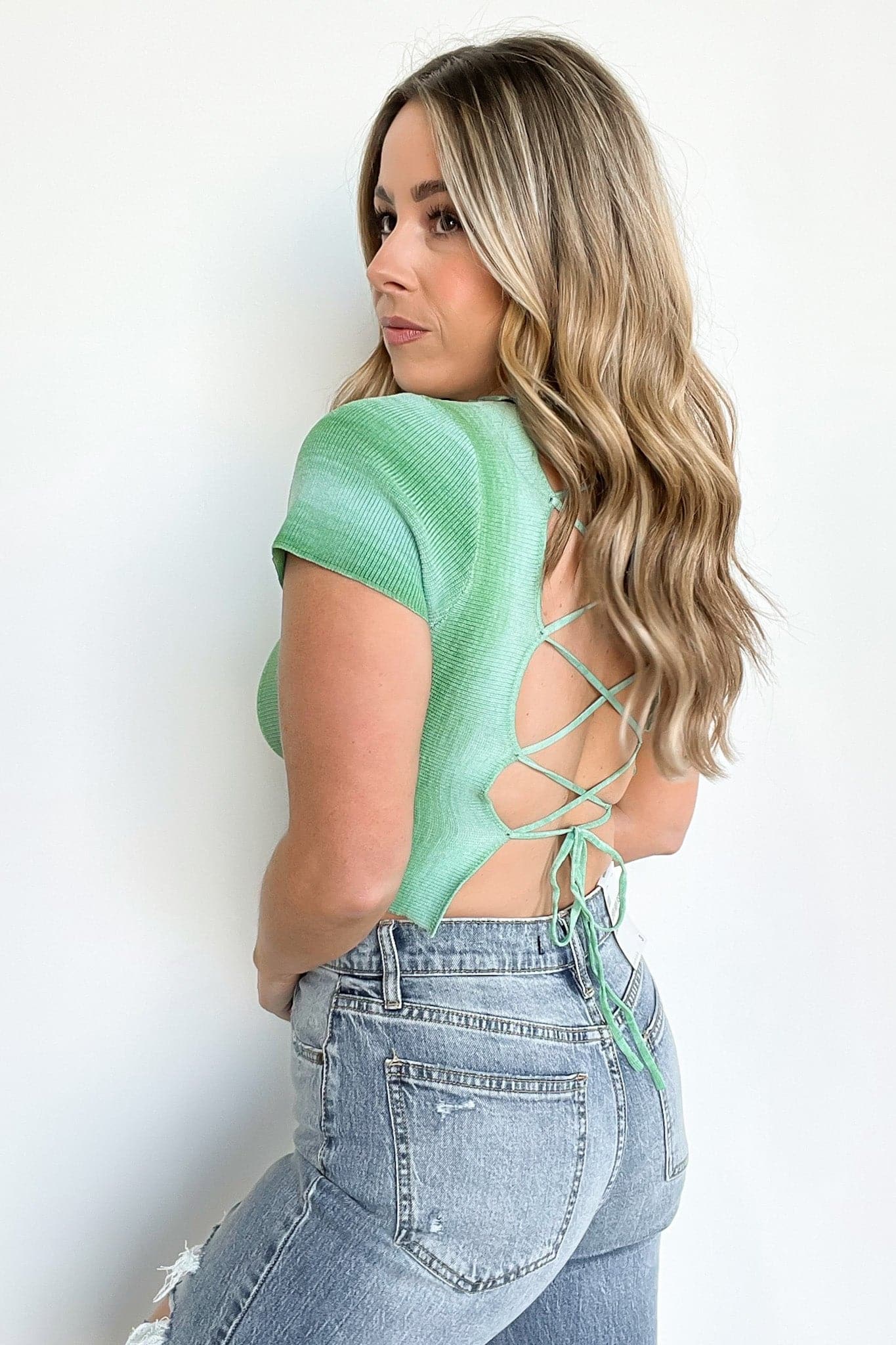 Mortilla Striped Lace Up Back Cropped Top - FINAL SALE - Madison and Mallory