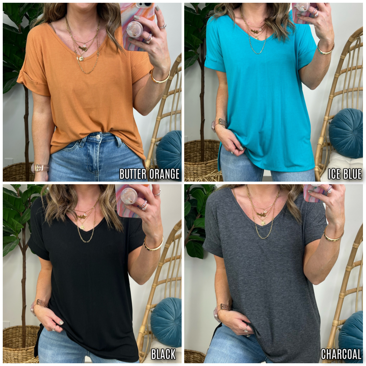  Murillo Ribbed V-Neck Top - Madison and Mallory