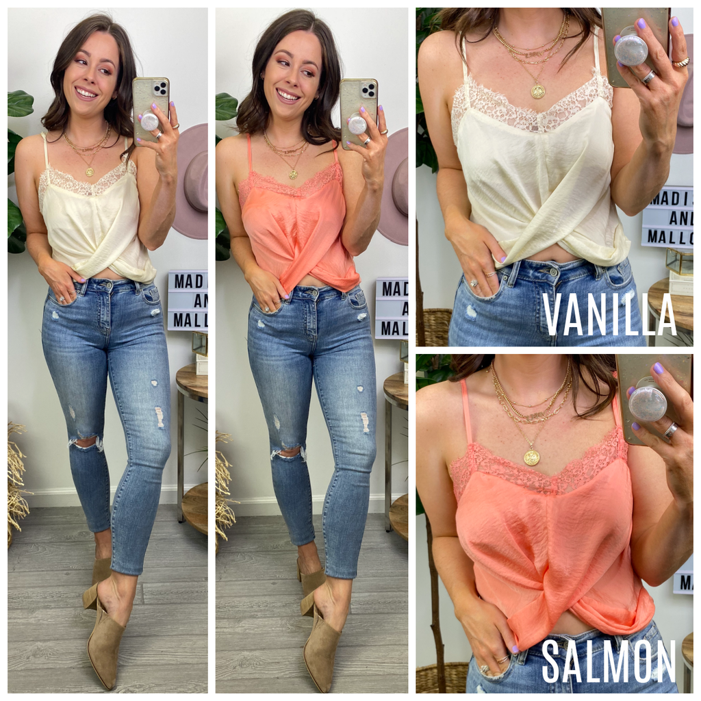  Must Be a Twist Front Lace Tank Top - FINAL SALE - Madison and Mallory