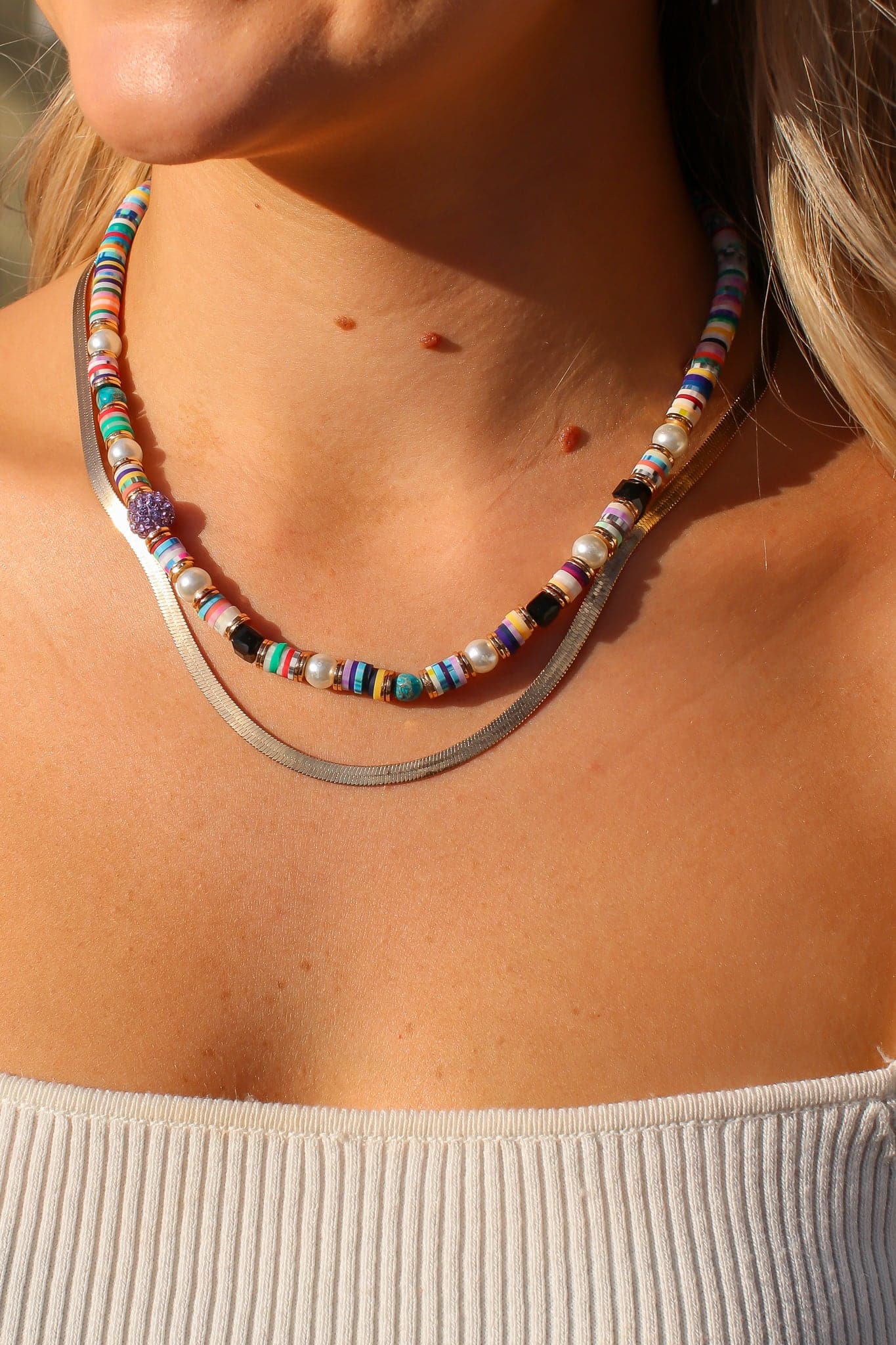 Gold Mykonos Multi Color Beaded Layered Necklace - Madison and Mallory