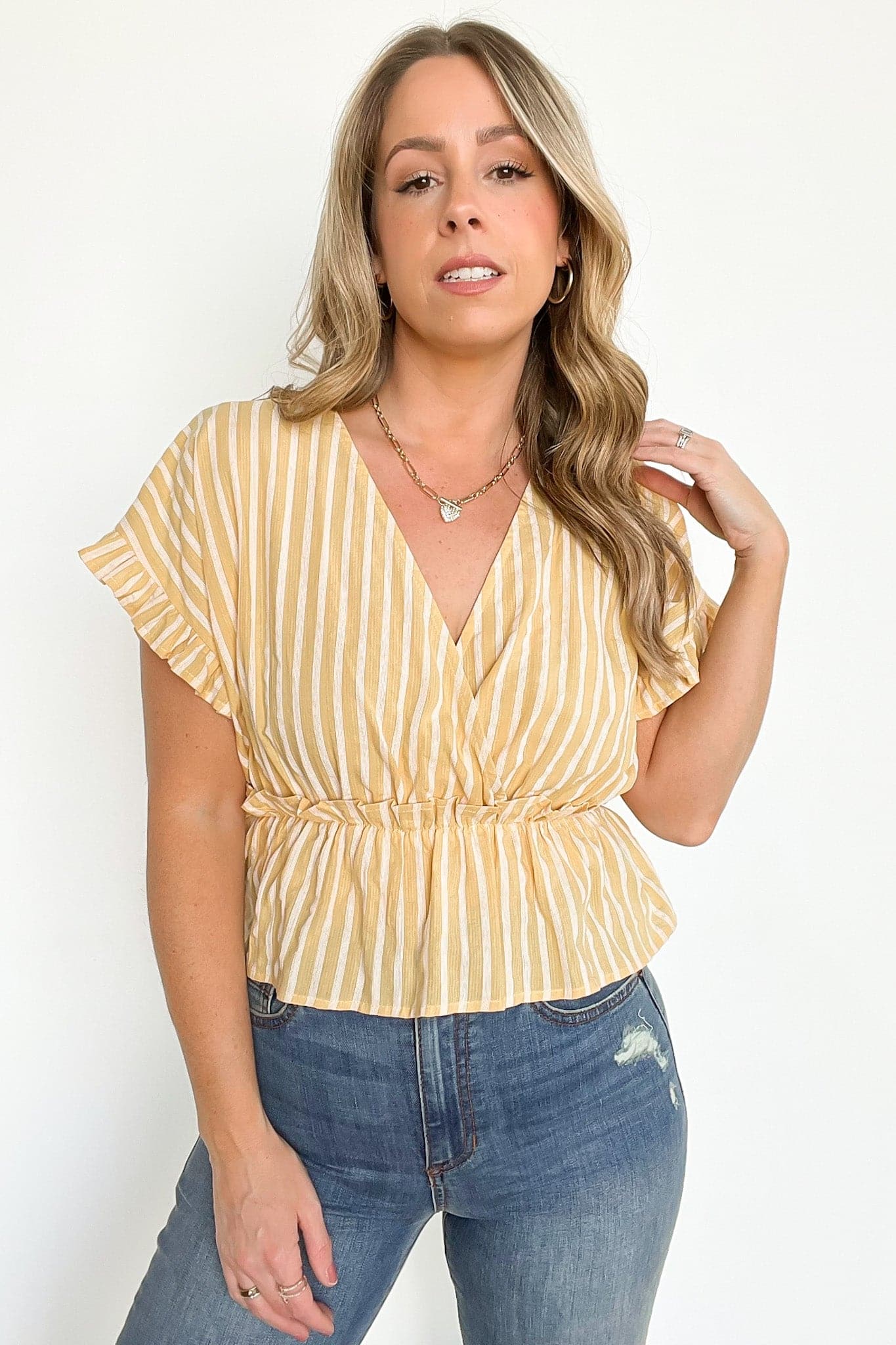  Natural Light Striped Ruffle Trim Top - FINAL SALE - Madison and Mallory