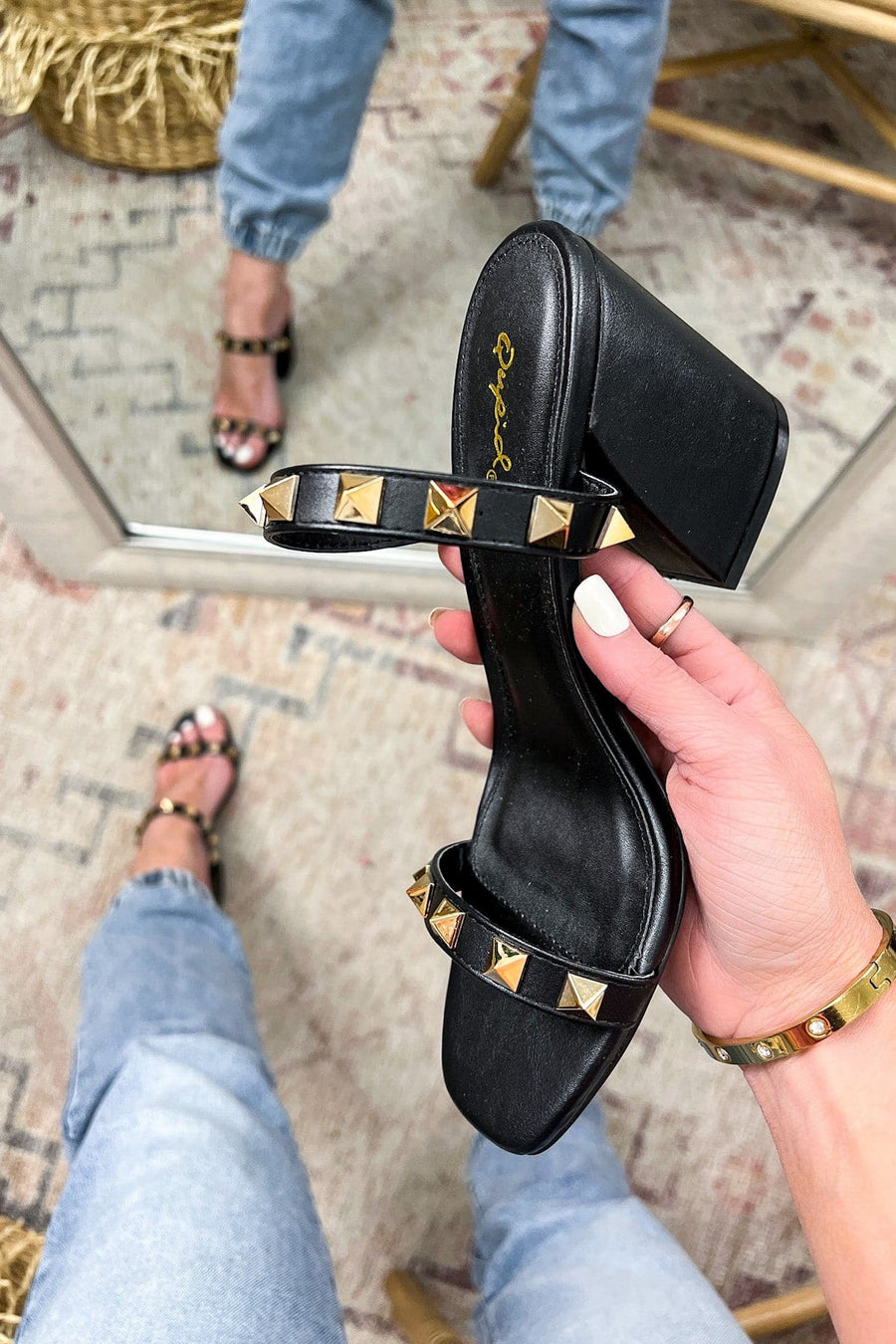 Black / 6 New Ambition Studded Strappy Heels - FINAL SALE - Madison and Mallory