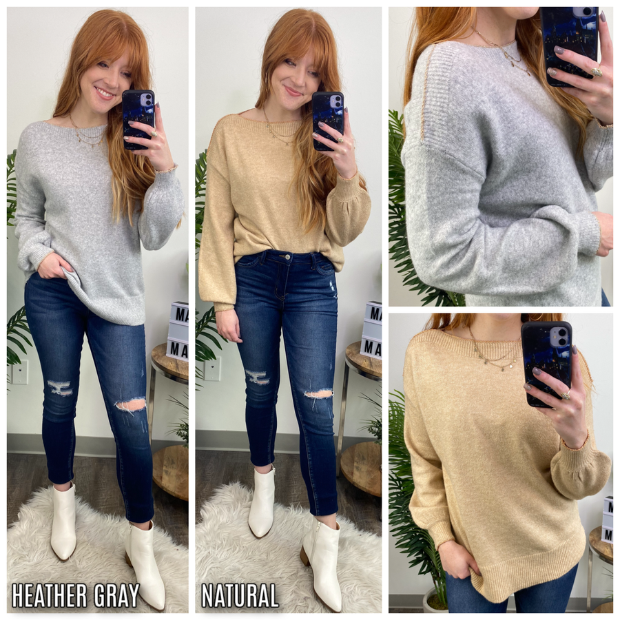 New Fascination Boatneck Gold Trim Sweater - FINAL SALE - Madison and Mallory