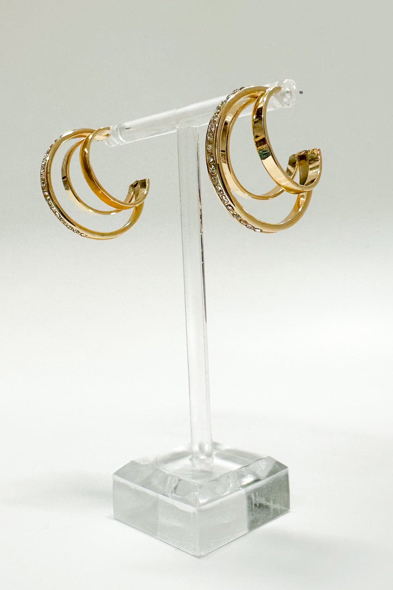 Gold New Glam Rhinestone Triple Hoop Earrings - Madison and Mallory