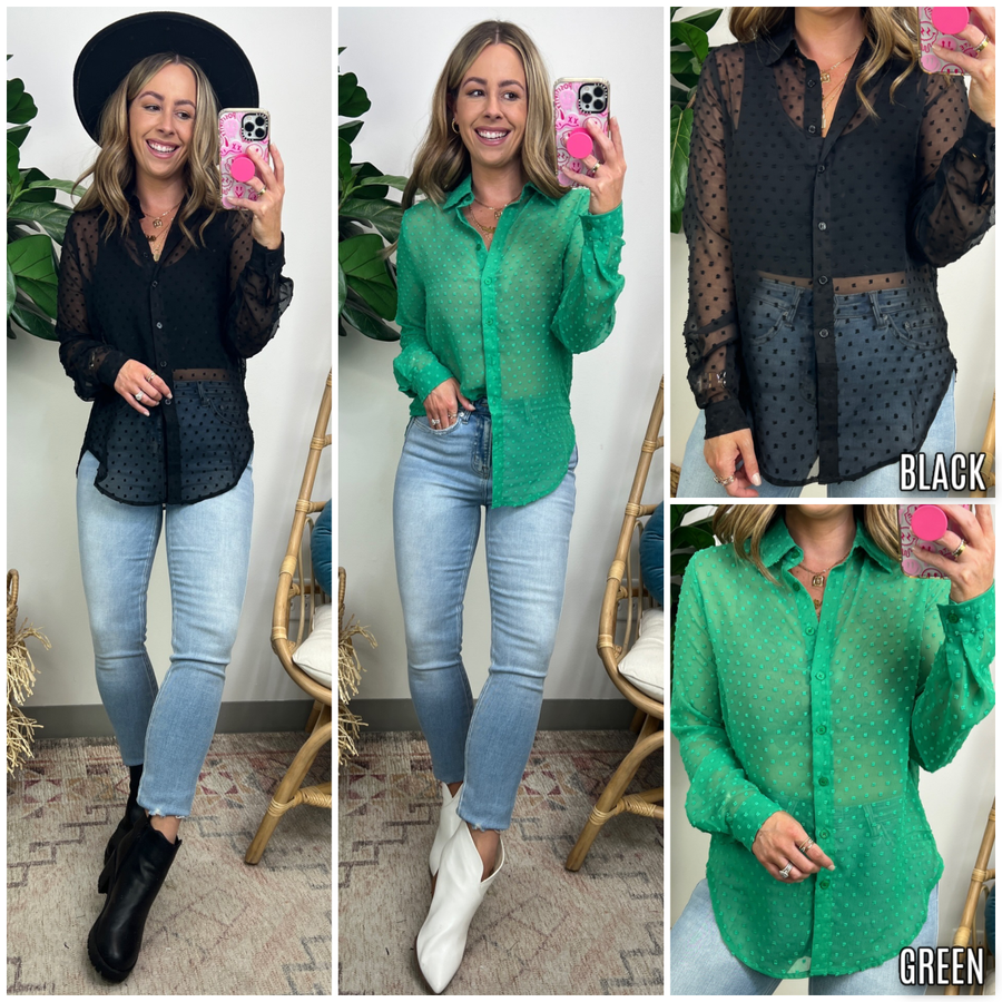  Night Out Swiss Dot Button Down Top - FINAL SALE - Madison and Mallory