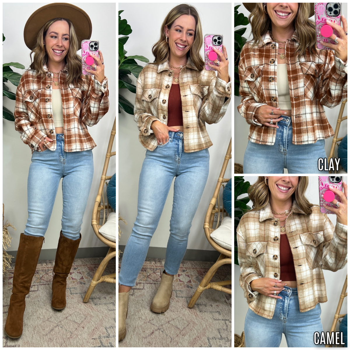  Nishelle Plaid Button Down Crop Flannel Shacket - Madison and Mallory