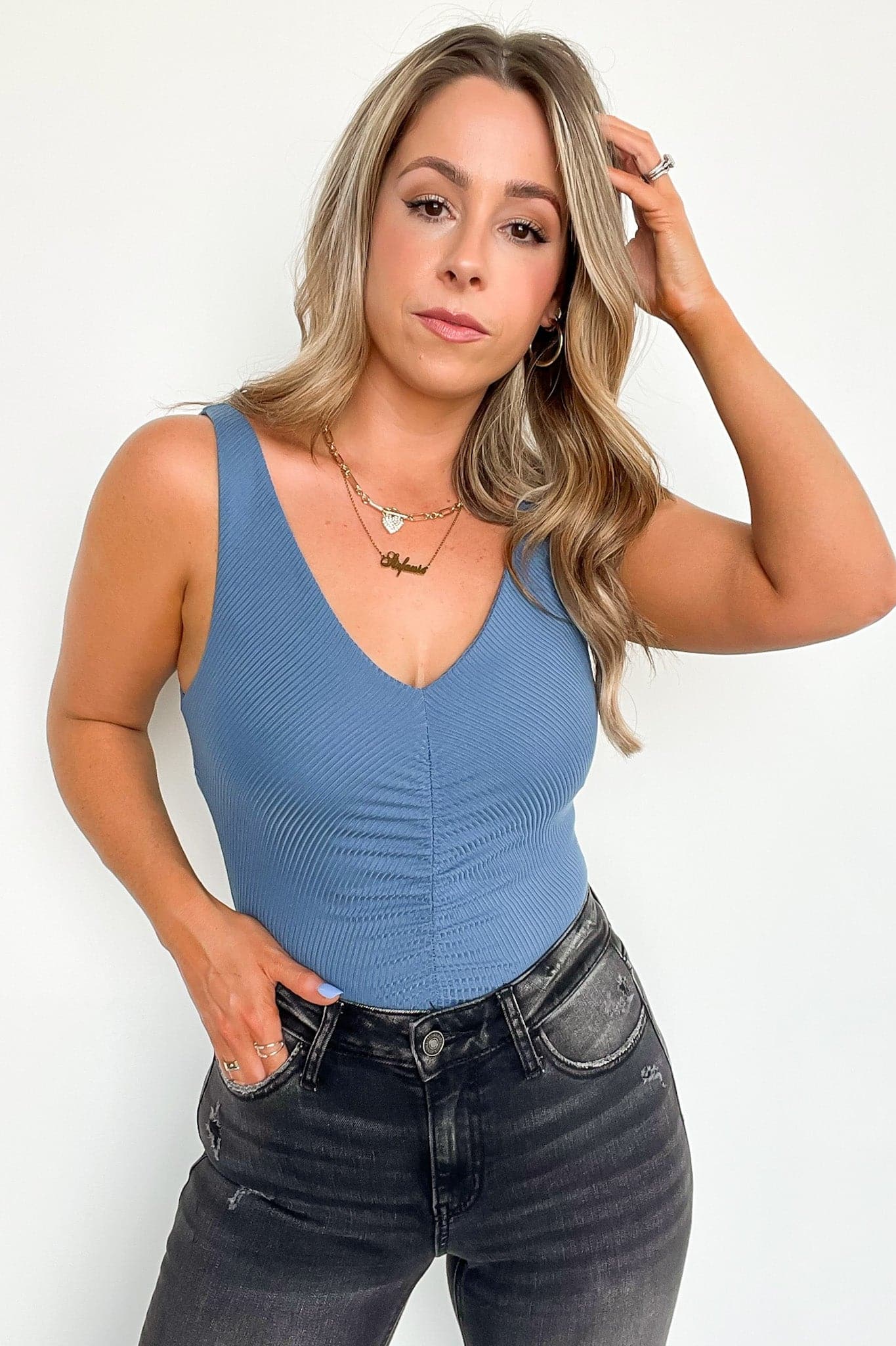  Noranie Ribbed Cinched Bodysuit - FINAL SALE - Madison and Mallory
