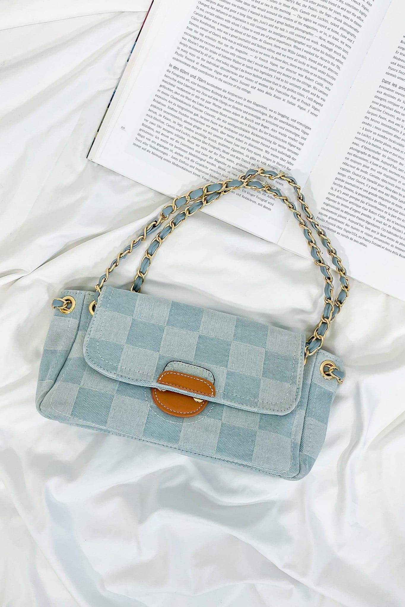 Blue Notorious Style Checkered Chain Strap Bag - FINAL SALE - Madison and Mallory