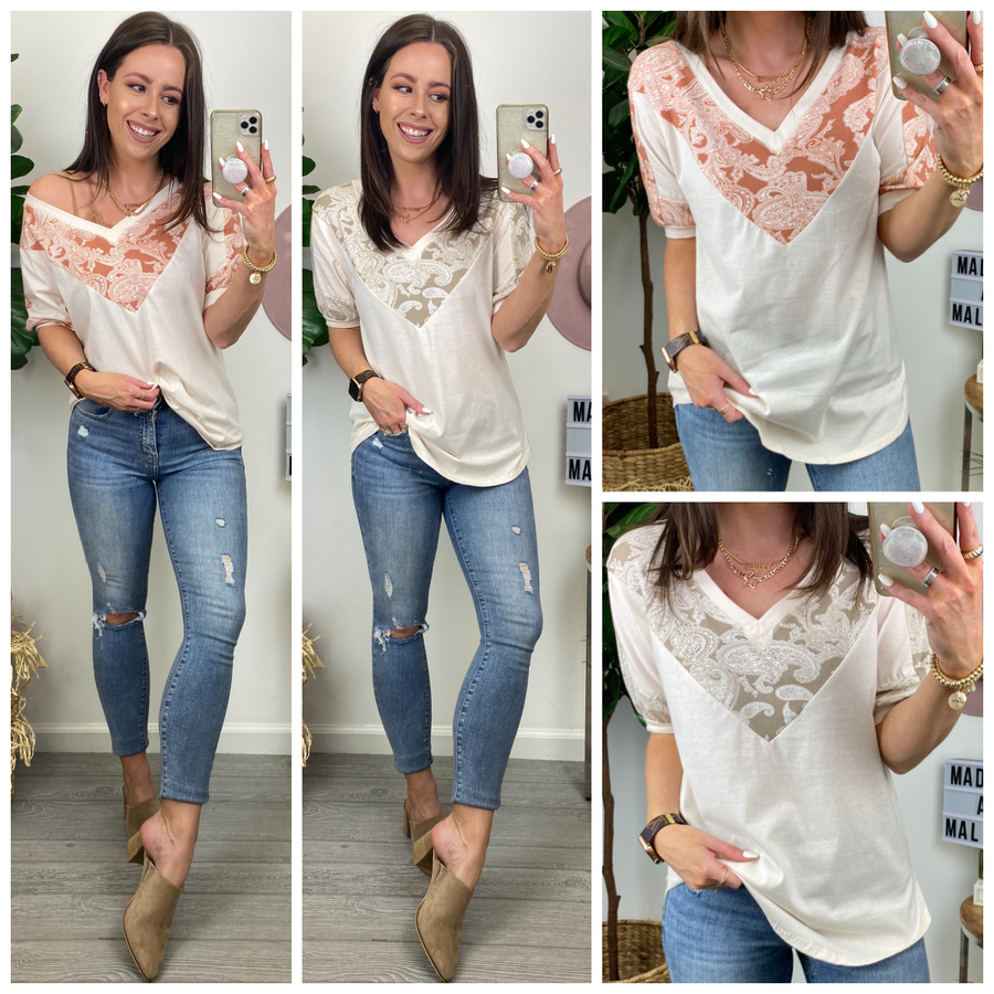  Only Yours Paisley Contrast V-Neck Top - FINAL SALE - Madison and Mallory