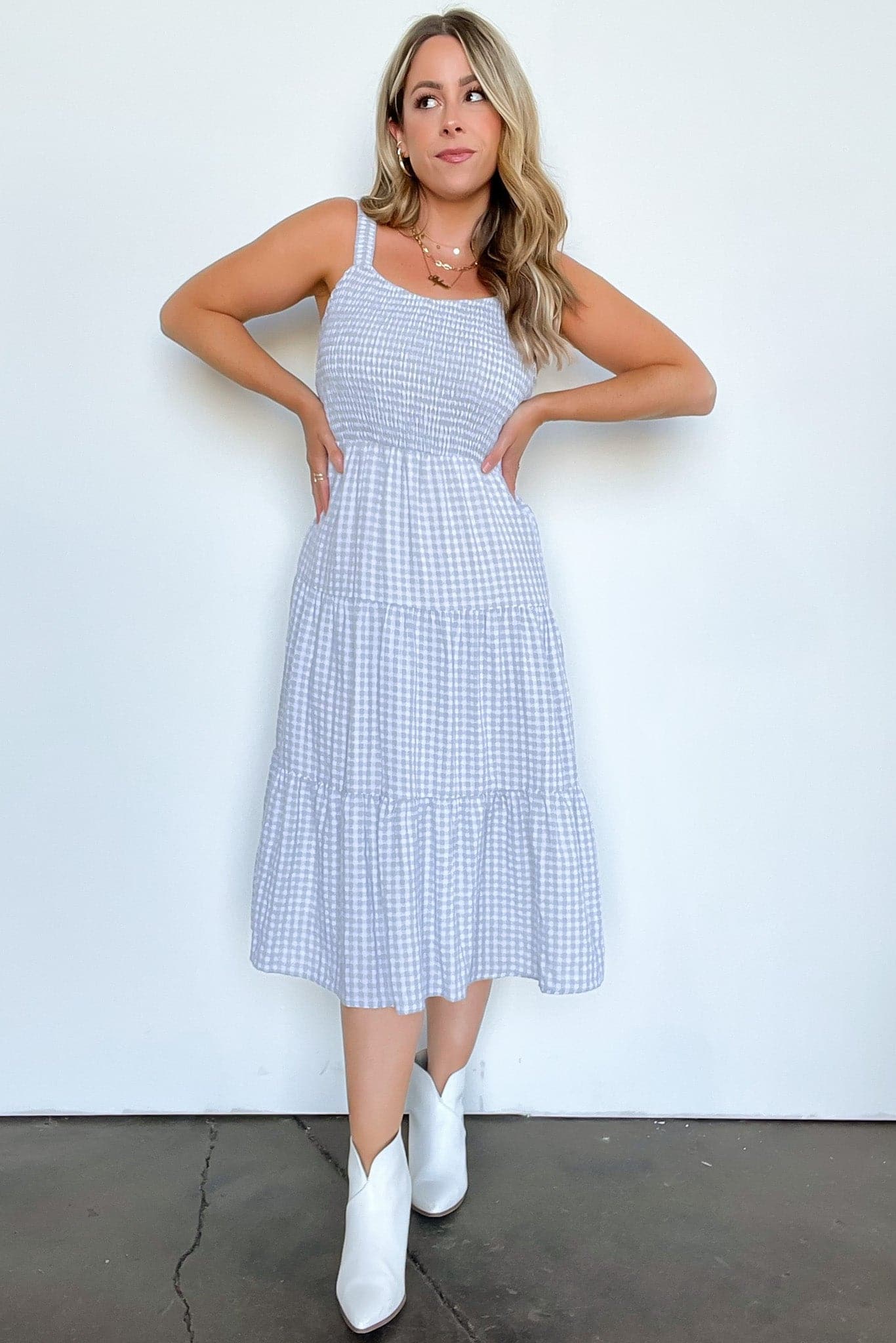 Silver Blue / S Out for the Day Gingham Smocked Tiered Dress - FINAL SALE - Madison and Mallory