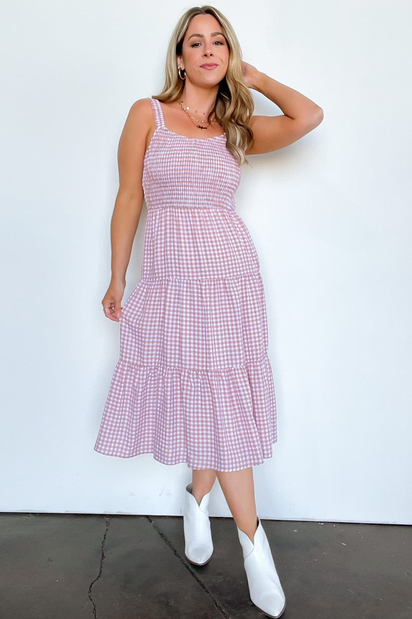 Dusty Pink / S Out for the Day Gingham Smocked Tiered Dress - FINAL SALE - Madison and Mallory