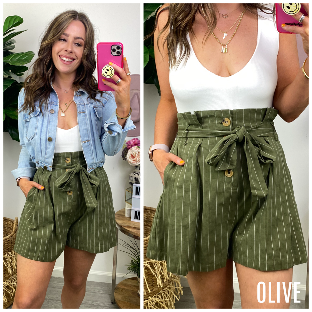 Oxford Lane Striped Button Down Shorts - FINAL SALE - Madison and Mallory