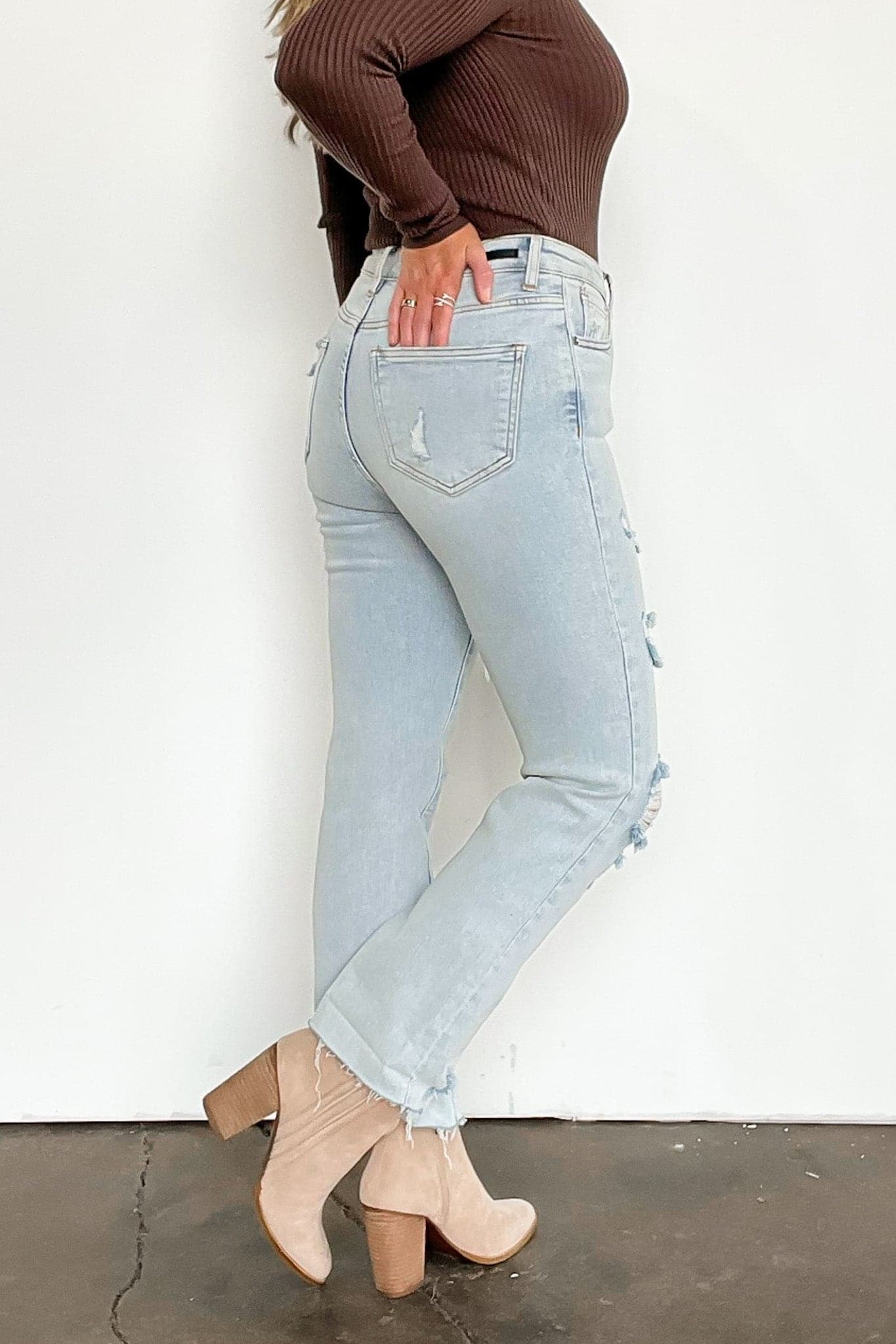  Ozzy High Rise Distressed Straight Jeans - Risen - BACK IN STOCK - Madison and Mallory