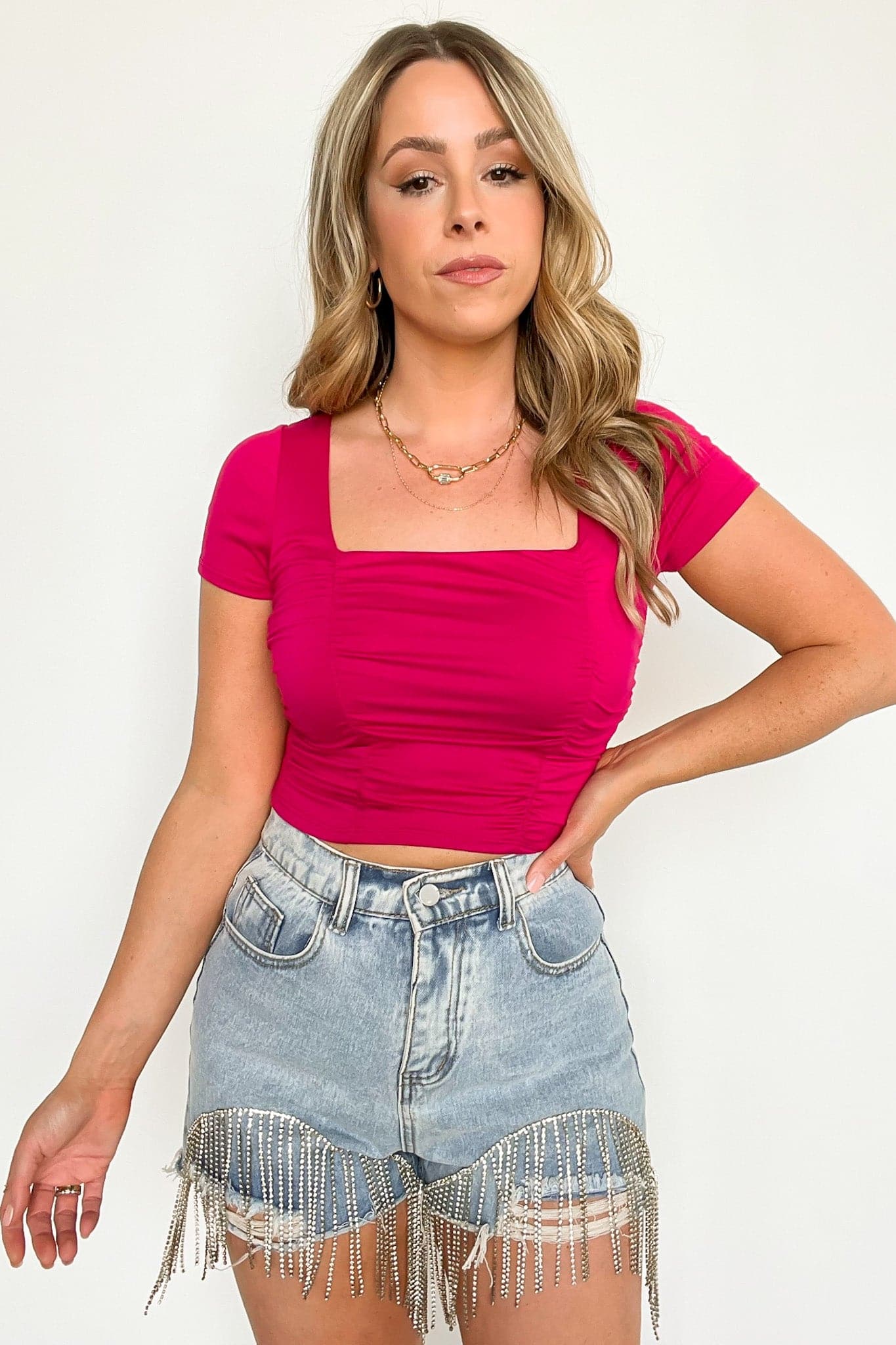  Palmira Ruched Square Neck Crop Top - FINAL SALE - Madison and Mallory