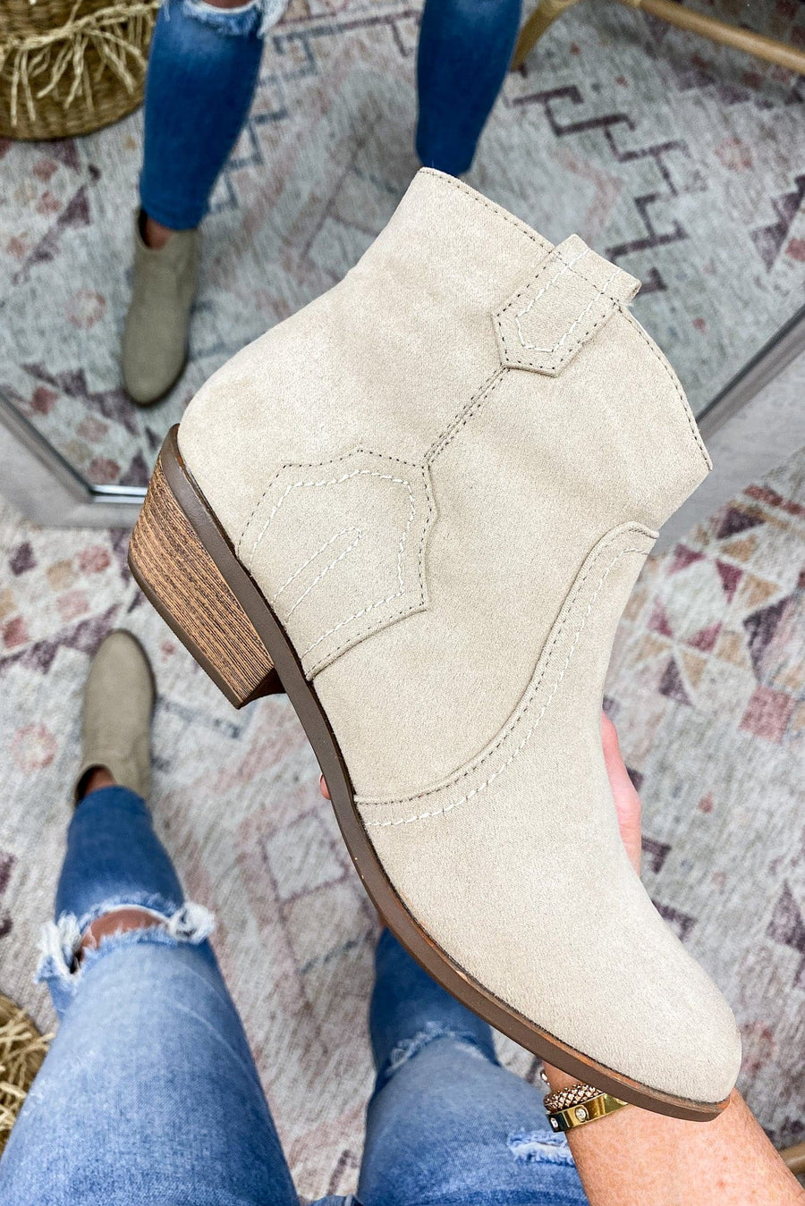 Taupe / 5.5 Park West Faux Suede Stitch Accent Booties - FINAL SALE - Madison and Mallory