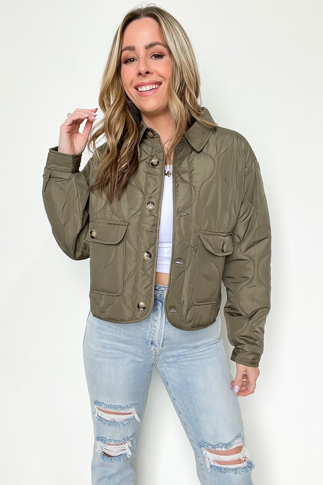 Olive / S Parkside Quilted Button Down Jacket - Madison and Mallory