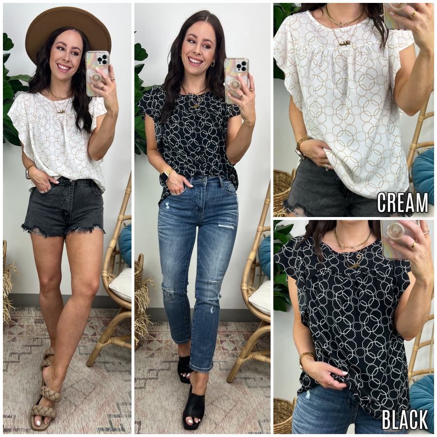  Passionate Soul Geo Print Flutter Sleeve Top - FINAL SALE - Madison and Mallory