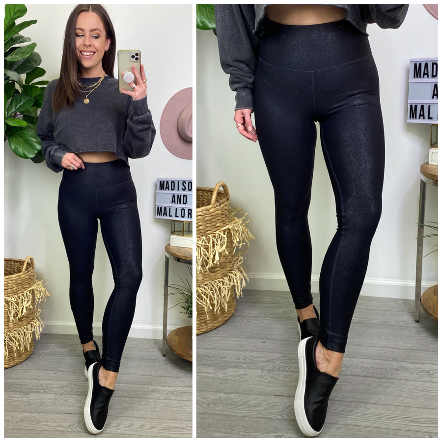  Past or Present Faux Leather Crackle Leggings - FINAL SALE - Madison and Mallory