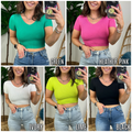 Paz Short Sleeve V-Neck Crop Top - FINAL SALE - Madison and Mallory