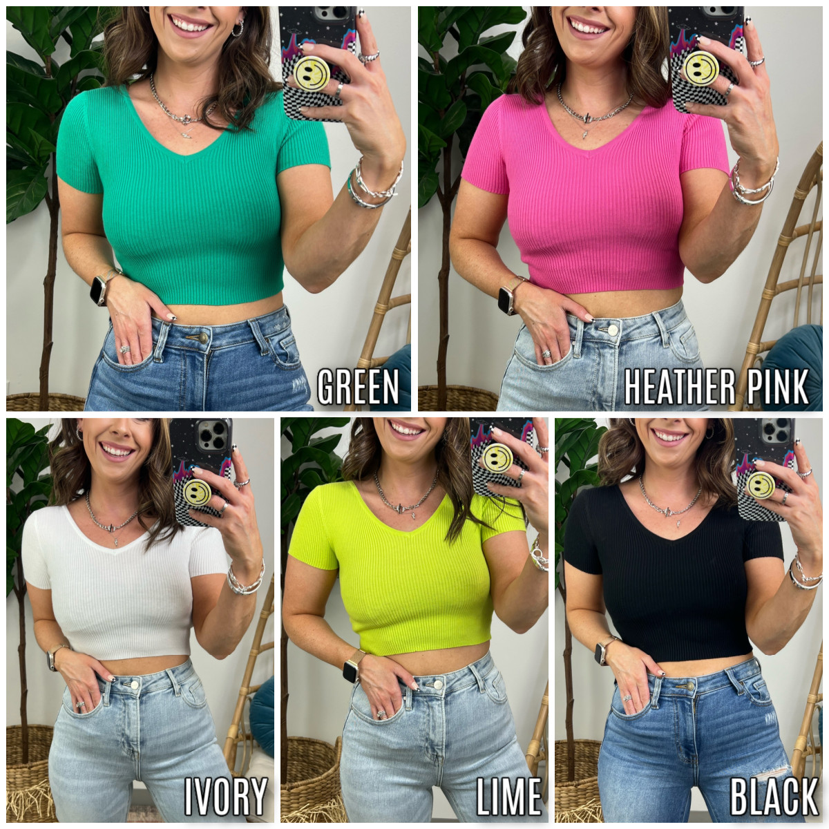  Paz Short Sleeve V-Neck Crop Top - Madison and Mallory