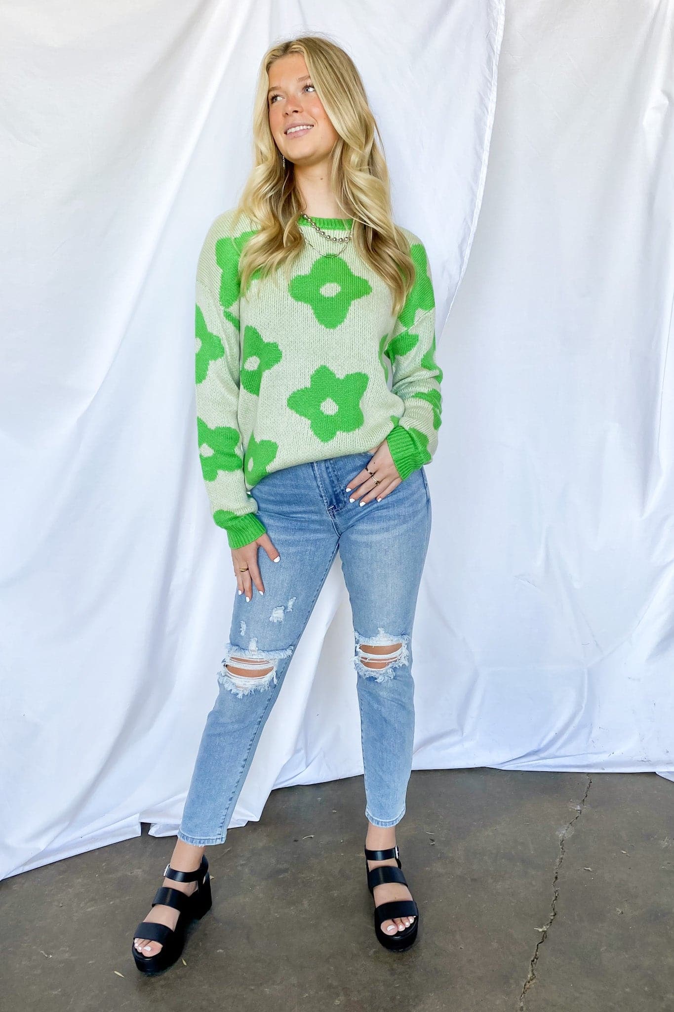  Peak Bloom Color Block Floral Knit Sweater - FINAL SALE - Madison and Mallory