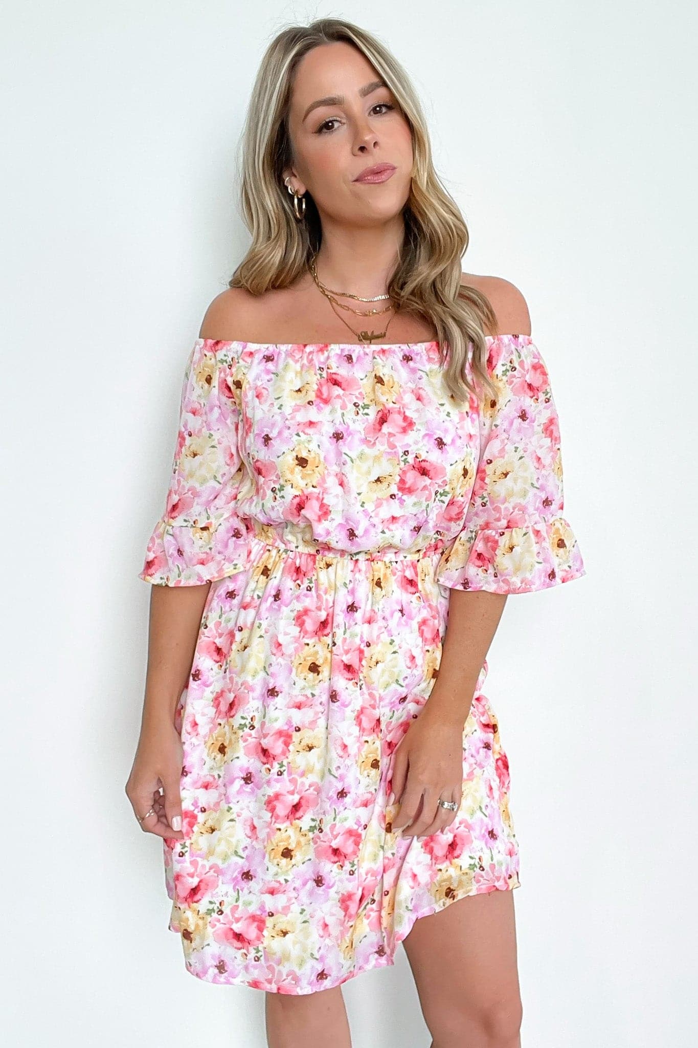  Perfect Choice Floral Off Shoulder Ruffle Dress - FINAL SALE - Madison and Mallory