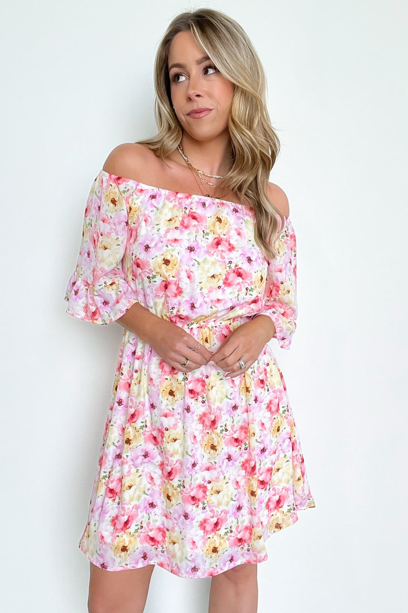 S / Multi Perfect Choice Floral Off Shoulder Ruffle Dress - FINAL SALE - Madison and Mallory