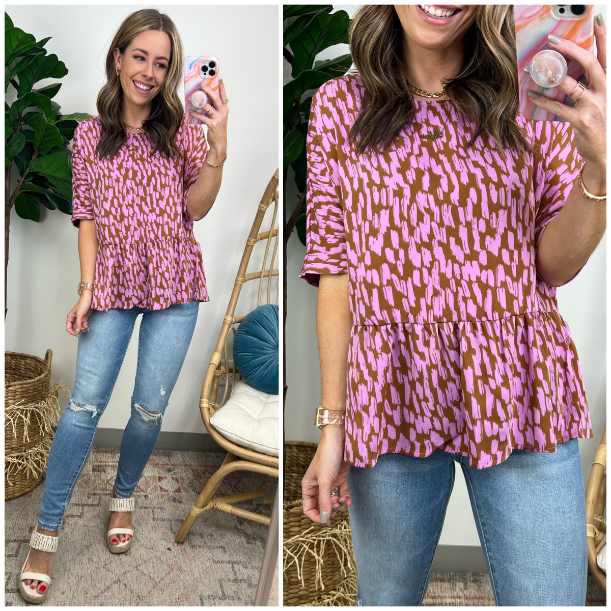  Perfect Image Abstract Brushed Print Ruffle Top - FINAL SALE - Madison and Mallory