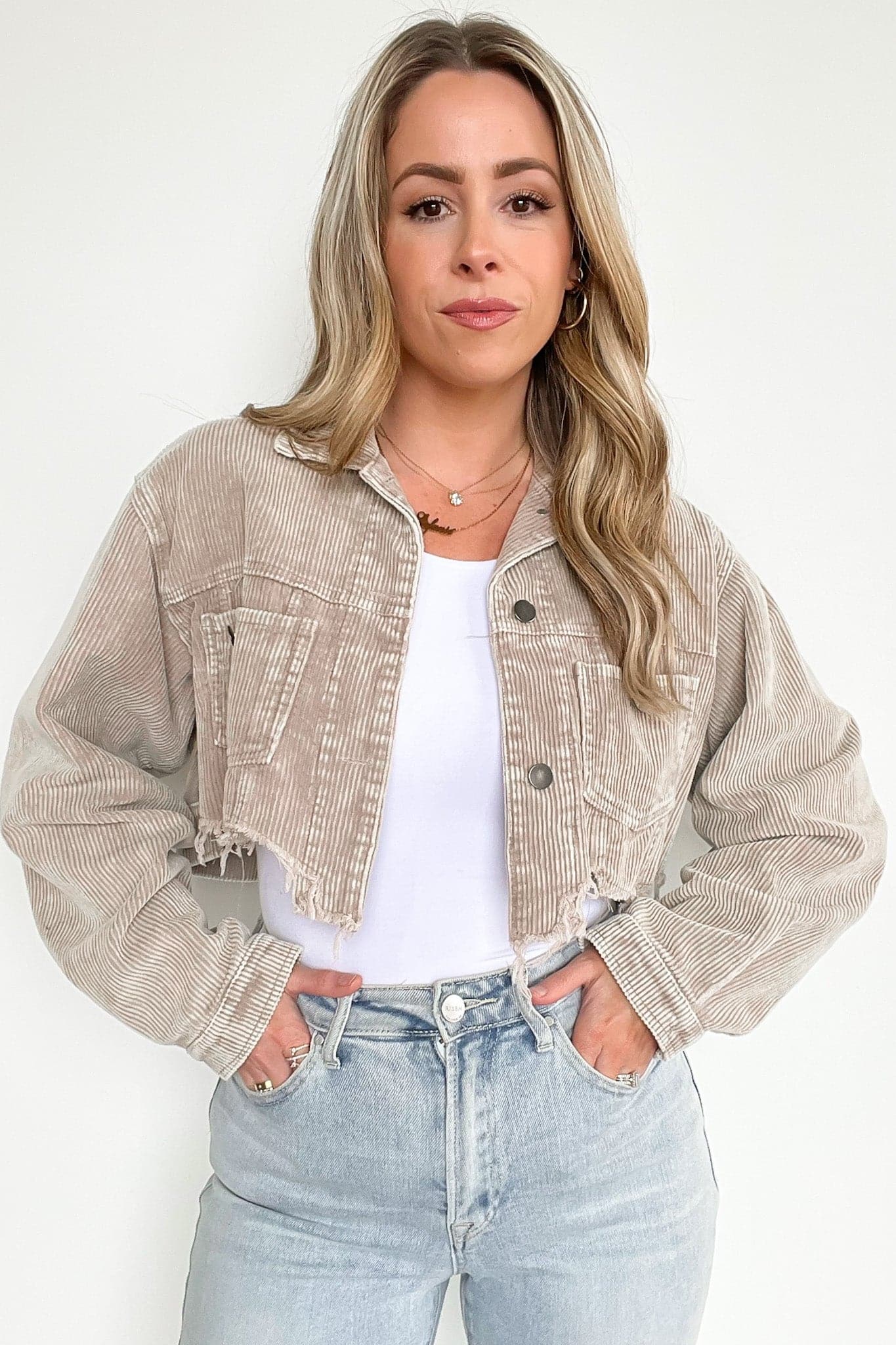  Perfect Promise Cropped Distressed Corduroy Jacket - FINAL SALE - Madison and Mallory