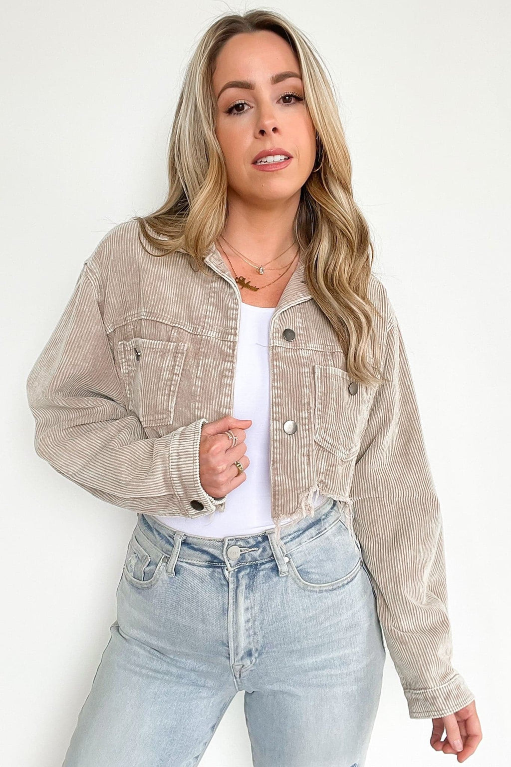  Perfect Promise Cropped Distressed Corduroy Jacket - FINAL SALE - Madison and Mallory