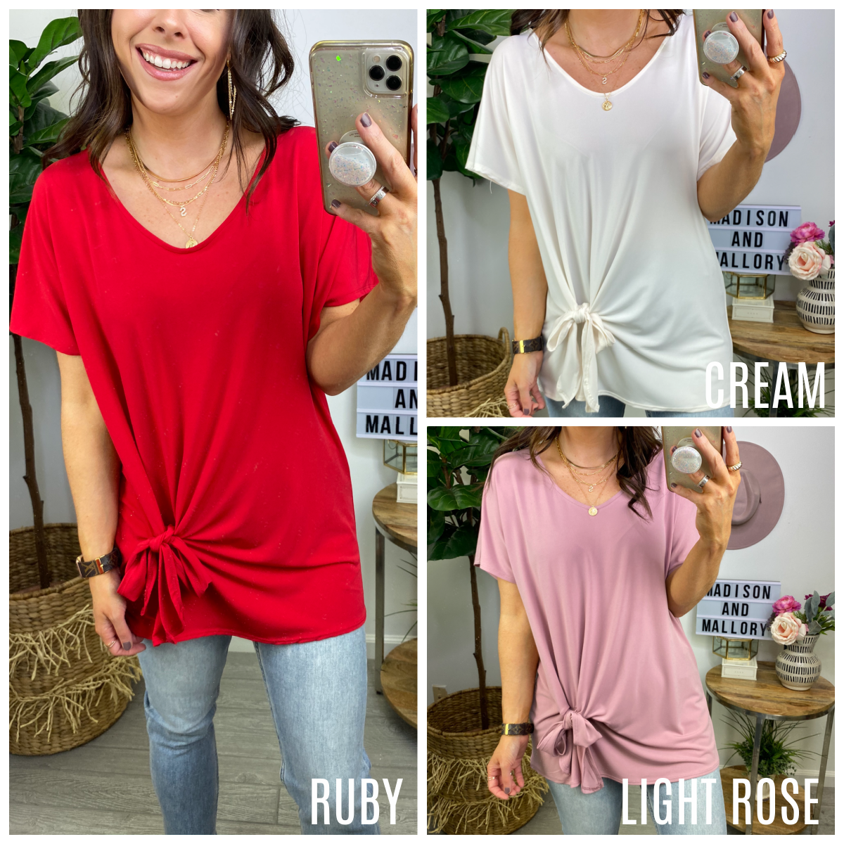 Picture Us Short Sleeve Tie Front Top - Madison and Mallory